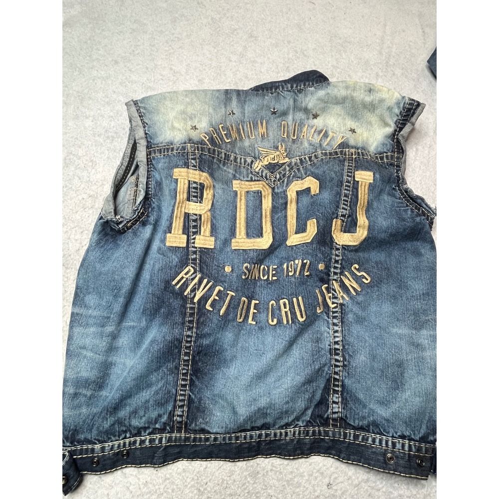 Rivet De Cru Jeans Mens 4XL Distressed Denim Vest Ruben Dario Campos Blue RDCJ